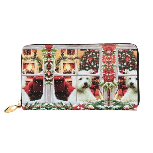 LKLDDPZB Langes Leder-Clutch-Portemonnaie mit weihnachtlichem Hunde-Aufdruck – modisch schick und langlebig, mit doppelseitig bedrucktem Design, Schwarz , Einheitsgröße von LKLDDPZB