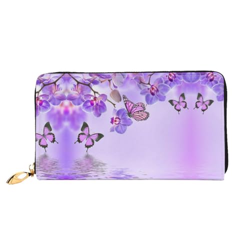 LKLDDPZB Lila Schmetterling Print Lange Leder Clutch Geldbörse - Modisch Chic und Langlebig Geldbörse mit doppelseitig bedrucktem Design, Schwarz , Einheitsgröße von LKLDDPZB