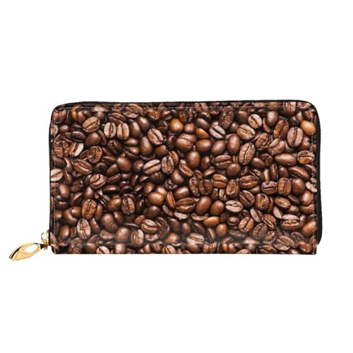 LKLDDPZB Lustige geröstete Kaffeebohnen Druck Lange Leder Clutch Geldbörse - Modisch Chic und Langlebig Geldbörse mit doppelseitig bedrucktem Design, Schwarz , Einheitsgröße von LKLDDPZB