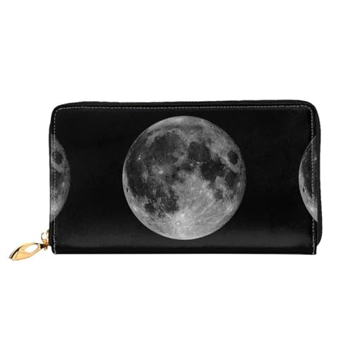 LKLDDPZB Moon Print Long Leather Clutch Wallet - Modisch schick und langlebig Geldbörse mit doppelseitig bedrucktem Design, Schwarz , Einheitsgröße von LKLDDPZB