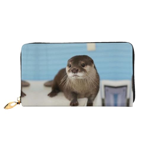 LKLDDPZB Niedlicher Otter-Druck, lange Leder-Clutch-Geldbörse, modisch schick und langlebig, mit doppelseitig bedrucktem Design, Schwarz , Einheitsgröße von LKLDDPZB