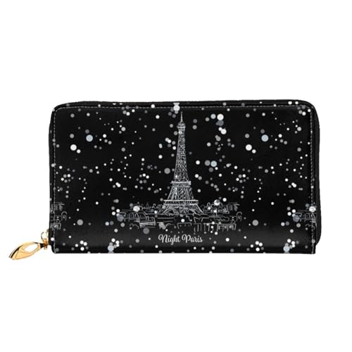 LKLDDPZB Night Paris Eiffelturm-Druck, lange Leder-Clutch-Geldbörse, modisch schick und langlebig, mit doppelseitigem Druckdesign, Schwarz , Einheitsgröße von LKLDDPZB