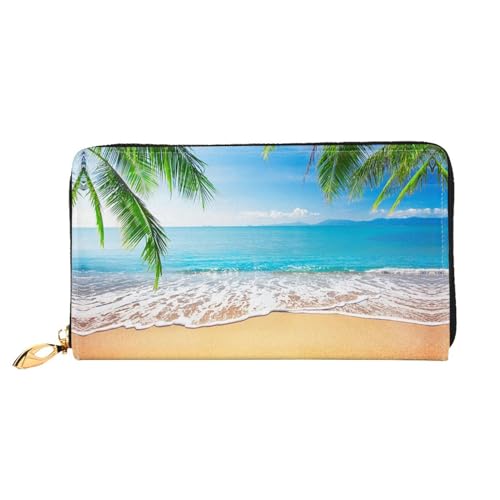 LKLDDPZB Ocean Sea Beach Palm Leaves Print Long Leather Clutch Wallet - Modisch Chic und Durable Wallet mit Full Double Side Print Design, Schwarz , Einheitsgröße von LKLDDPZB