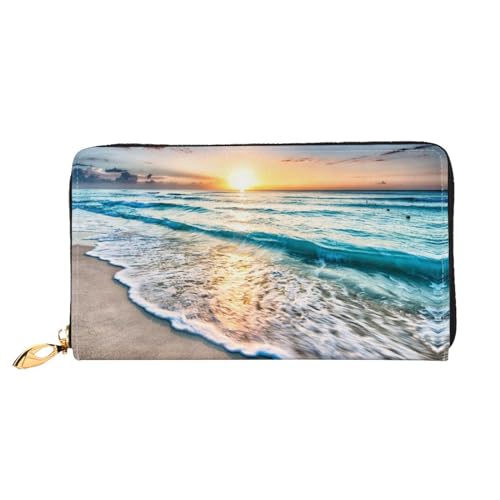 LKLDDPZB Ocean Sunrise Print Lange Leder Clutch Wallet - Modisch Schicke und langlebige Geldbörse mit doppelseitig bedrucktem Design, Schwarz , Einheitsgröße von LKLDDPZB