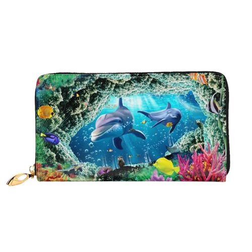 LKLDDPZB Ocean Underwater Delphin Fish Print Lange Leder Clutch Wallet - Modisch Schick und Langlebig Geldbörse mit Full Double Side Print Design, Schwarz , Einheitsgröße von LKLDDPZB