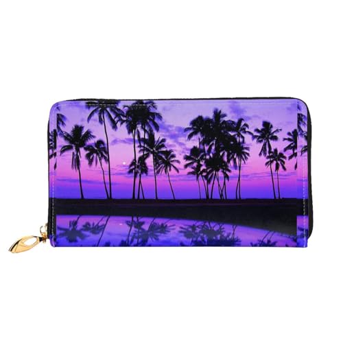 LKLDDPZB Palm Tree Purple Sunset Print Long Leather Clutch Wallet - Modisch schick und langlebig Geldbörse mit doppelseitig bedrucktem Design, Schwarz , Einheitsgröße von LKLDDPZB