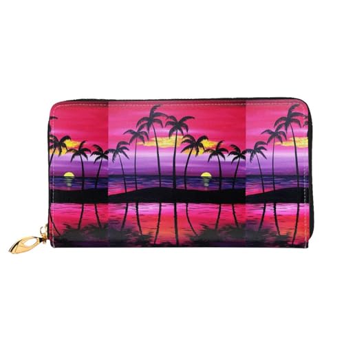 LKLDDPZB Palm Tree Sunset Design Print Long Leather Clutch Wallet - Modisch schick und langlebig Geldbörse mit doppelseitig bedrucktem Design, Schwarz , Einheitsgröße von LKLDDPZB