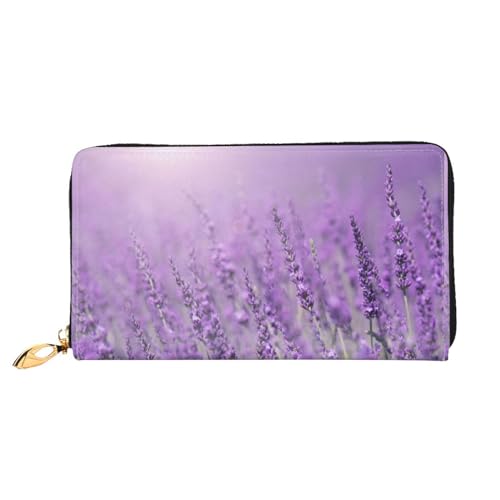 LKLDDPZB Romantische Geldbörse mit violettem Lavendel-Druck, lang, Leder, Clutch, modisch, schick und langlebig, mit doppelseitigem Druckdesign, Schwarz , Einheitsgröße von LKLDDPZB