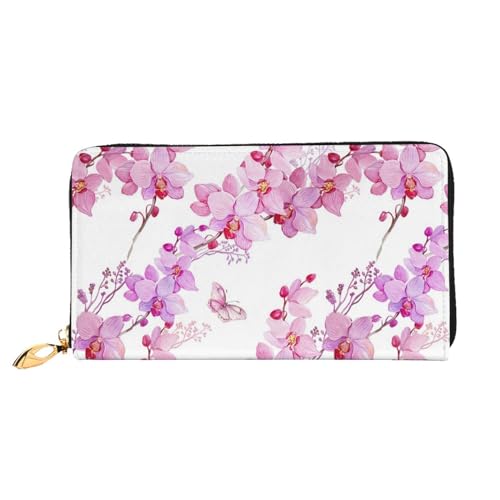 LKLDDPZB Rosa Blumen und Schmetterling Druck Lange Leder Clutch Geldbörse - Modisch Chic und Langlebig Geldbörse mit doppelseitig bedrucktem Design, Schwarz , Einheitsgröße von LKLDDPZB