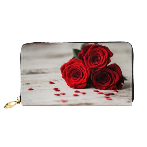 LKLDDPZB Rose Print Lange Leder Clutch Geldbörse - Modisch Schicke und langlebige Geldbörse mit doppelseitig bedrucktem Design, Schwarz , Einheitsgröße von LKLDDPZB