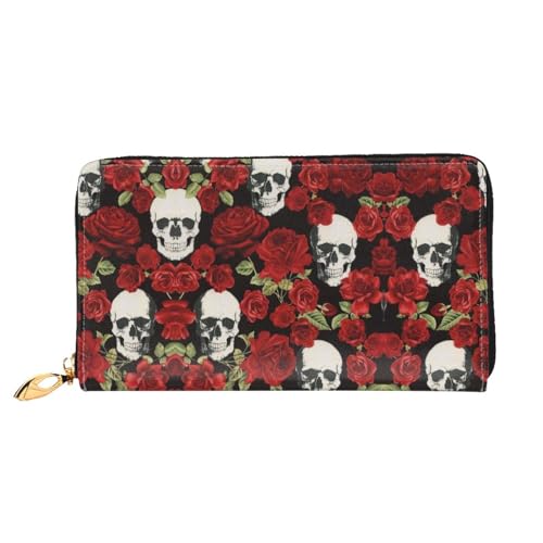 LKLDDPZB Rose Skull Print Lange Leder Clutch Wallet - Modisch Chic und Langlebig Geldbörse mit doppelseitig bedrucktem Design, Schwarz , Einheitsgröße von LKLDDPZB