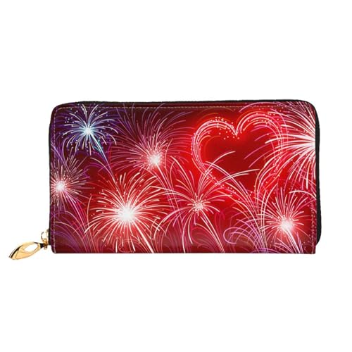 LKLDDPZB Rote Herzen Feuerwerk Print Lange Leder Clutch Geldbörse - Modisch Schick und Langlebig Geldbörse mit Full Double Side Print Design, Schwarz , Einheitsgröße von LKLDDPZB