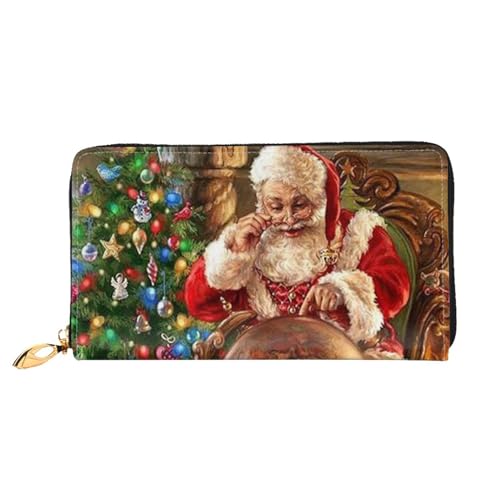 LKLDDPZB Santa Claus Print Lange Leder Clutch Geldbörse - Modisch Schicke und langlebige Geldbörse mit doppelseitig bedrucktem Design, Schwarz , Einheitsgröße von LKLDDPZB