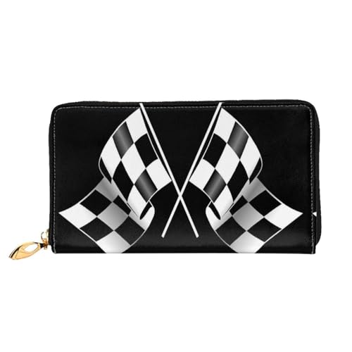 LKLDDPZB Schwarz-weiße Formula Karierte Flaggen Muster Druck Lange Leder Clutch Geldbörse - Modisch Chic und Langlebig Geldbörse mit doppelseitig bedrucktem Design, Schwarz , Einheitsgröße von LKLDDPZB