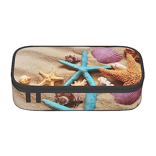 LKLDDPZB Shells On The Beach Print Federmäppchen mit hoher Kapazität – Volldruck-Design, langlebige Oxford-Stoff-Konstruktion, vielseitige und organisierte Lösung für Ihre Schreibwaren und Zubehör, von LKLDDPZB