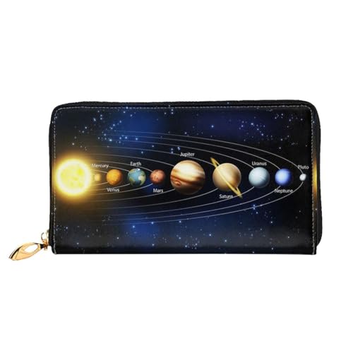 LKLDDPZB Solar System Print Lange Leder Clutch Wallet - Modisch Schicke und langlebige Geldbörse mit doppelseitig bedrucktem Design, Schwarz , Einheitsgröße von LKLDDPZB