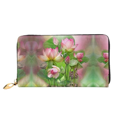 LKLDDPZB Spirit of The Lotus Print Long Leather Clutch Wallet - Modisch Schicke und langlebige Geldbörse mit doppelseitig bedrucktem Design, Schwarz , Einheitsgröße von LKLDDPZB