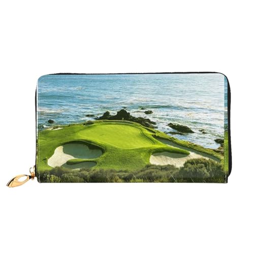 LKLDDPZB Strand-Golfplatz-Druck, lange Leder-Clutch-Geldbörse, modisch schick und langlebig, mit doppelseitigem Druckdesign, Schwarz , Einheitsgröße von LKLDDPZB