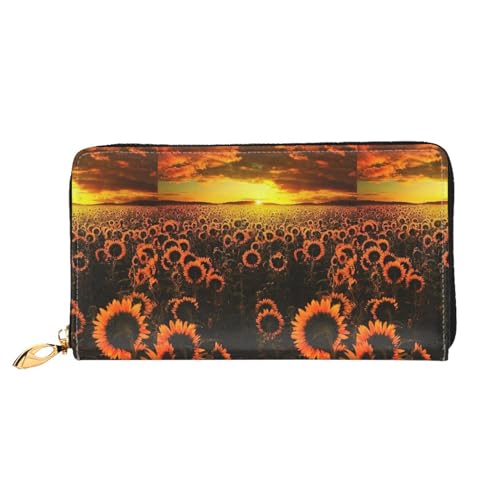 LKLDDPZB Sunflower Field Sunset Sea of Flowers Print Long Leather Clutch Wallet - Modisch schick und langlebig Geldbörse mit doppelseitig bedrucktem Design, Schwarz , Einheitsgröße von LKLDDPZB