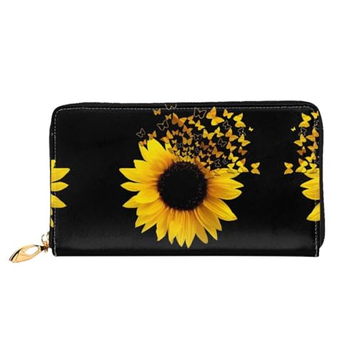 LKLDDPZB Sunflower Floral Butterflies Art Print Long Leather Clutch Wallet - Modisch schick und langlebig Geldbörse mit doppelseitig bedrucktem Design, Schwarz , Einheitsgröße von LKLDDPZB