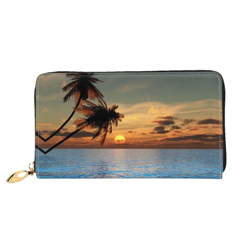 LKLDDPZB Sunset Palm Tree Ocean Print Long Leather Clutch Wallet - Modisch schick und langlebig Geldbörse mit doppelseitig bedrucktem Design, Schwarz , Einheitsgröße von LKLDDPZB