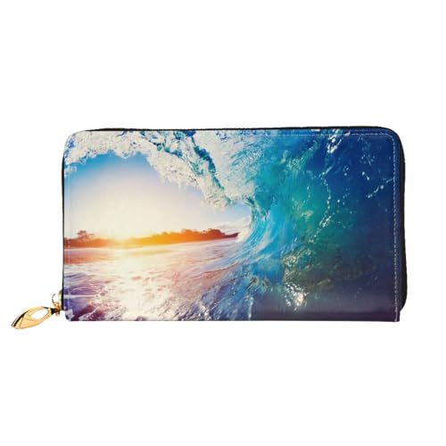 LKLDDPZB Sunset Sea Surfing Seascape Print Long Leather Clutch Wallet - Modisch schick und langlebig Geldbörse mit doppelseitig bedrucktem Design, Schwarz , Einheitsgröße von LKLDDPZB