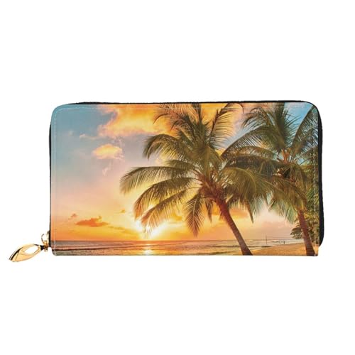 LKLDDPZB Tropical Beach Palm Tree Sunset Print Long Leather Clutch Wallet - Modisch schick und langlebig Geldbörse mit doppelseitig bedrucktem Design, Schwarz , Einheitsgröße von LKLDDPZB