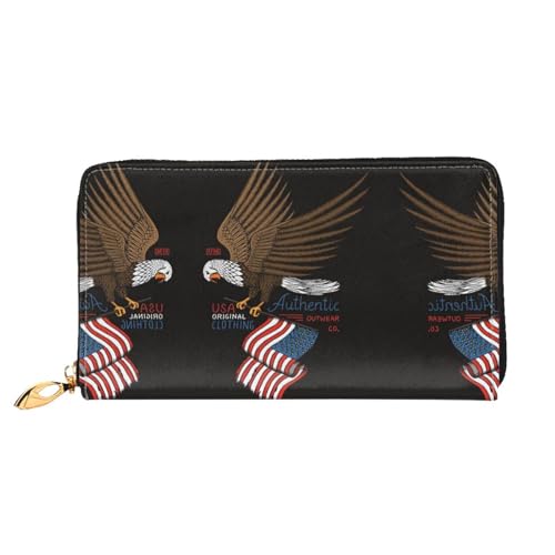 LKLDDPZB USA Patriotischer Adler mit amerikanischer Flagge, lange Leder-Clutch-Geldbörse, modisch schick und langlebig, mit doppelseitigem Druckdesign, Schwarz , Einheitsgröße von LKLDDPZB