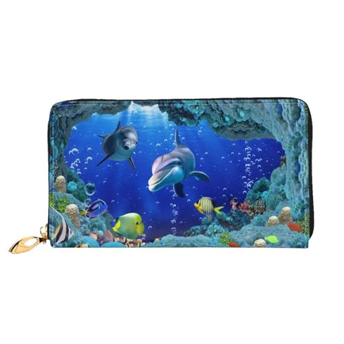 LKLDDPZB Underwater World Fish Dolphi Print Long Leather Clutch Wallet - Modisch schick und langlebig Geldbörse mit doppelseitig bedrucktem Design, Schwarz , Einheitsgröße von LKLDDPZB