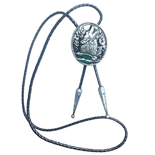 LKMY Bolokrawatte Bronze Heulender Wolf im Mondschein Western Cowboy Bolokrawatte, 3D Wolfskopf Filigrane Bolokrawatte für Männer Frauen von LKMY