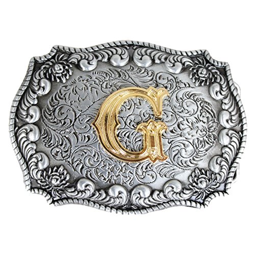 LKMY Herren Gürtelschnalle Buchstabe mit echter Goldauflage Western Buckle,English Letter Belt Buckle A~Z(G) von LKMY