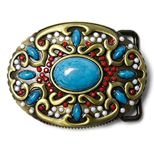 LKMY Mens Gürtelschnalle mit Schmuck, Western Indian Intarsien Schmuck Bead Style, Neuheit Blume Oval Gürtelschnalle für Männer Frauen von LKMY