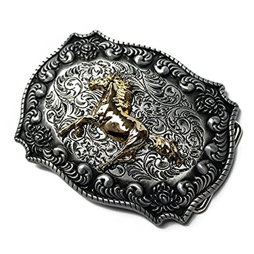 Lkmy Herren-Gürtelschnalle, 3D-Pferd, Gold-Gürtelschnalle, Western-Cowboy-Vintage-Gürtelschnalle, Jeans-Accessoire für Männer, Frauen, Vatertag, Weihnachten, Geburtstagsgeschenk von LKMY