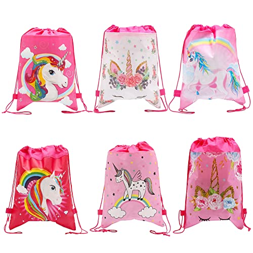 LKNBIF Einhorn Kordelzug Rucksack Geschenke für Mädchen, Einhorn Mädchen Geburtstag Neujahrsgeschenk, 6 Stück Unicorn Party Geschenktüten, für Kinder Geburtstagsparty Baby Shower von LKNBIF