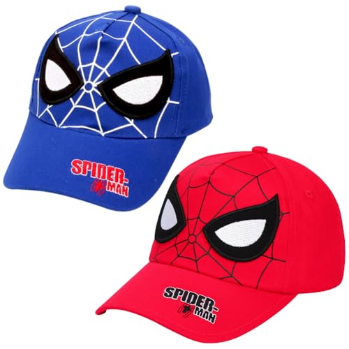 Spider Kinder Baseball Cap, 2 Stück Cartoon Kinder Caps Jungen, Sonnenhut mit Verstellbarem Snapback Verschluss, Spider Sonnenschutz Cap, Sommer Mützen for Children von LKNBIF