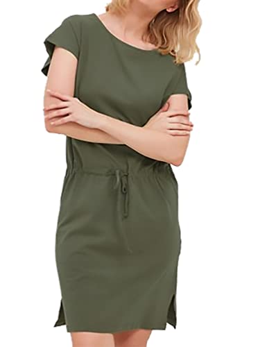 LKNBLIL Damen Sommer Boho Blumen Muster Kurzarm Maxi Kleid (M, olivgrün) von LKNBLIL