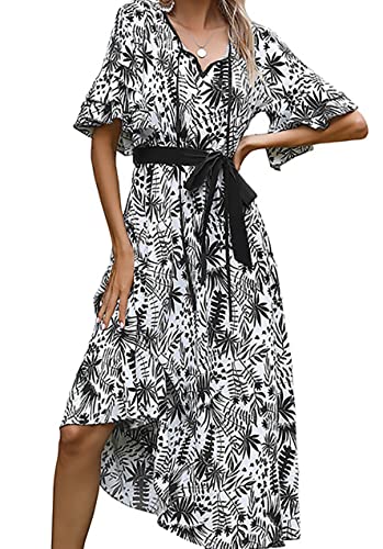 LKNBLIL Damen Sommer MaxiKleid mit kurzen Ärmeln Floral Lässiges (S, Schwarz) von LKNBLIL