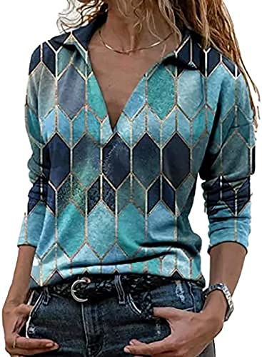 LKNBLIL Damen Kariert Bluse Langarm Elegant Oberteil Flowy Locker V-Ausschnitt Tunika Tops Hemd T-Shirt von LKNBLIL