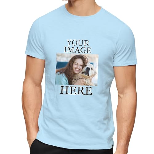 LKSCUDIY Tshirt Personalisiert für Herren und Damen | Personalisierte Tshirt Bedrucken Lassen | Tshirt Selbst Gestalten mit Foto/Bild auf Vorder- und Rückseite | 100% Baumwolle(M,Hellblau) von LKSCUDIY