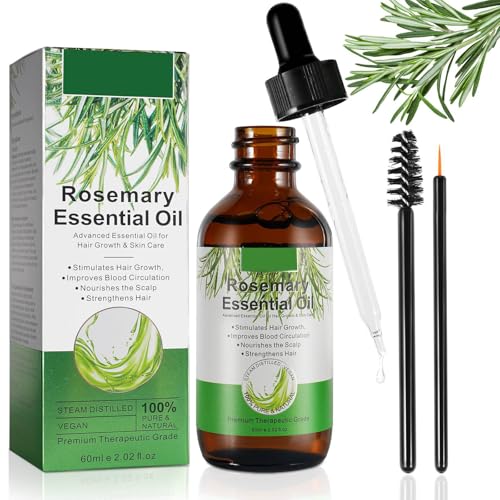 Rosmarinöl Haare, 60ml Rosemary Oil for Hair, 100% Rein Natürlich Rosmarinöl für Haarwachstum und Hautpflege, Tief NäHrende Kopfhaut, Stimuliert das Haarwachstum für Männer Frauen von LKSJBQ
