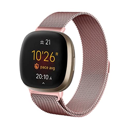 LKTM Edelstahl Mesh Uhrenarmband Kompatibel mit Fitbit Versa 2 Armband Fitbit Versa Armband für Damen Herren,Metal Sport Magnetverschluss Ersatzarmband für Fitbit Versa Lite/Versa SE (Rosa,S) von LKTM