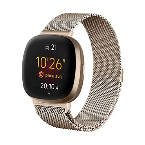 LKTM Edelstahl Mesh Uhrenarmband Kompatibel mit Fitbit Versa 2 Armband Fitbit Versa Armband für Damen Herren,Metal Sport Magnetverschluss Ersatzarmband für Fitbit Versa Lite/Versa SE (Vintage Gold,L) von LKTM