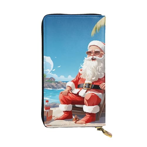 LKTPSKQRY Damen-Geldbörse, Leder, schmal, lang, Kartenhalter, Reißverschluss, Claus, Weihnachtsmann am Strand, Reisegeldbörse von LKTPSKQRY