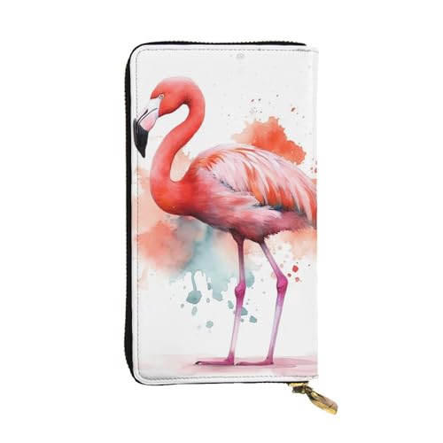 LKTPSKQRY Damen-Geldbörse, Leder, schmal, lang, Kartenhalter, Reißverschluss, Clutch, Aquarell, Flamingo, Reisegeldbörse von LKTPSKQRY