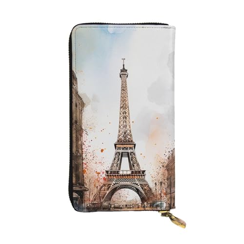 LKTPSKQRY Damen-Geldbörse, Leder, schmal, lang, Kartenhalter, Reißverschluss, Clutch, Aquarell, Paris von LKTPSKQRY