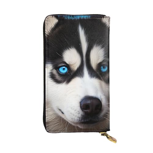 LKTPSKQRY Damen-Geldbörse, Leder, schmal, lang, Kartenhalter, Reißverschluss, Clutch, Blauäugig, Husky, Reisegeldbörse von LKTPSKQRY