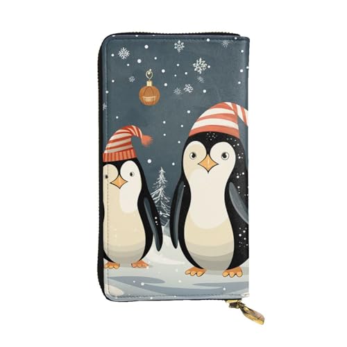 LKTPSKQRY Damen-Geldbörse, Leder, schmal, lang, Kartenhalter, Reißverschluss, Clutch, Frohe Weihnachten, Pinguine, Reisegeldbörse von LKTPSKQRY