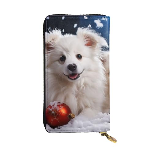 LKTPSKQRY Damen-Geldbörse, Leder, schmal, lang, Kartenhalter, Reißverschluss, Clutch, Frohe Weihnachten, Weiß, Schneehund, Reisegeldbörse von LKTPSKQRY