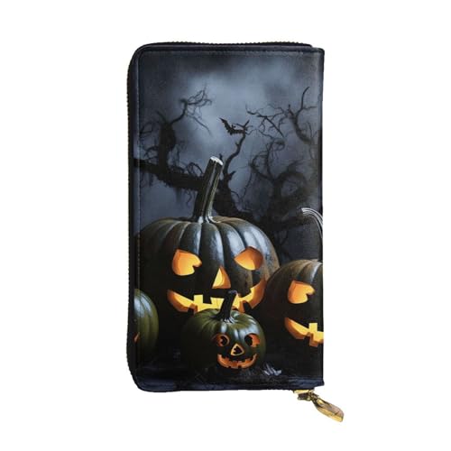 LKTPSKQRY Damen-Geldbörse, Leder, schmal, lang, Kartenhalter, Reißverschluss, Clutch, Halloween, mit Kürbissen, Reisegeldbörse von LKTPSKQRY