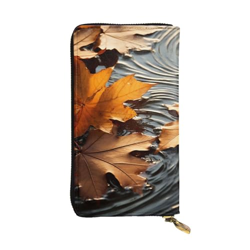 LKTPSKQRY Damen-Geldbörse, Leder, schmal, lang, Kartenhalter, Reißverschluss, Clutch, Herbstblätter, Reisegeldbörse von LKTPSKQRY